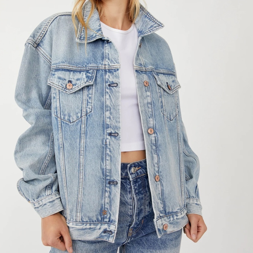 We The Free Light Blue Distressed Denim Jacket